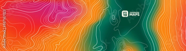 Fototapeta The stylized height of the topographic contour in lines and Stroke. The concept of a conditional geography scheme and the terrain path. Topography map. Colorful image. Vector illustration.