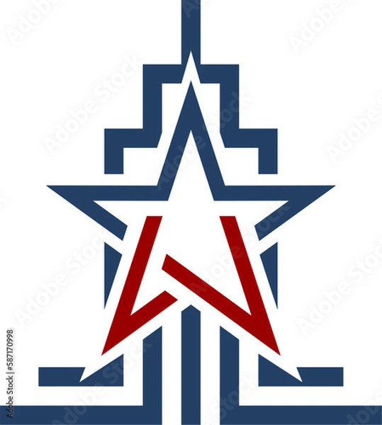 Fototapeta Line art building tower with star