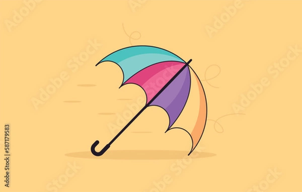 Fototapeta Multicolored umbrella. Umbrella closeup. Multicolored umbrella icon isolated on background. flat design