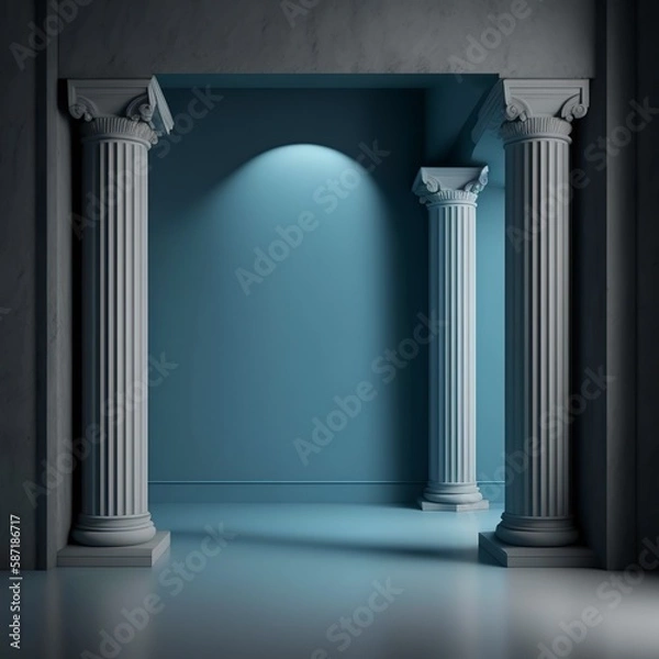 Fototapeta columns in front of the building on blue.