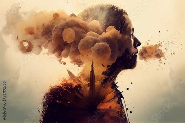 Fototapeta Toxic air concept. Breathing smog and air pollution. Climate change and environment issue concept. Poor Air Quality. Generative AI Technology