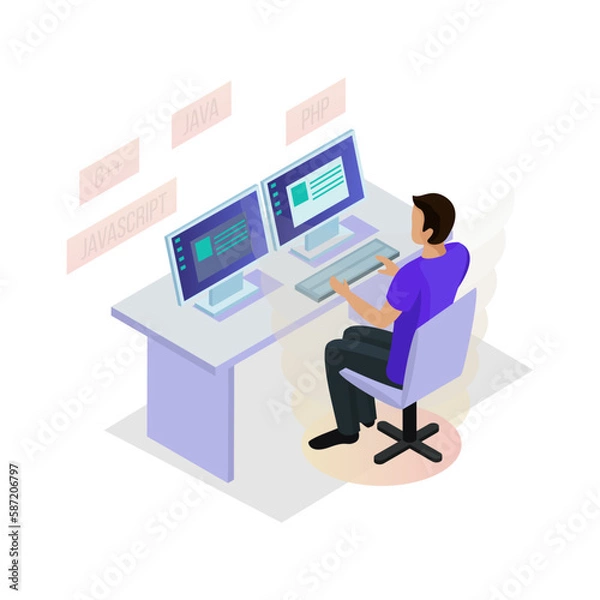 Fototapeta Programming Isometric Concept