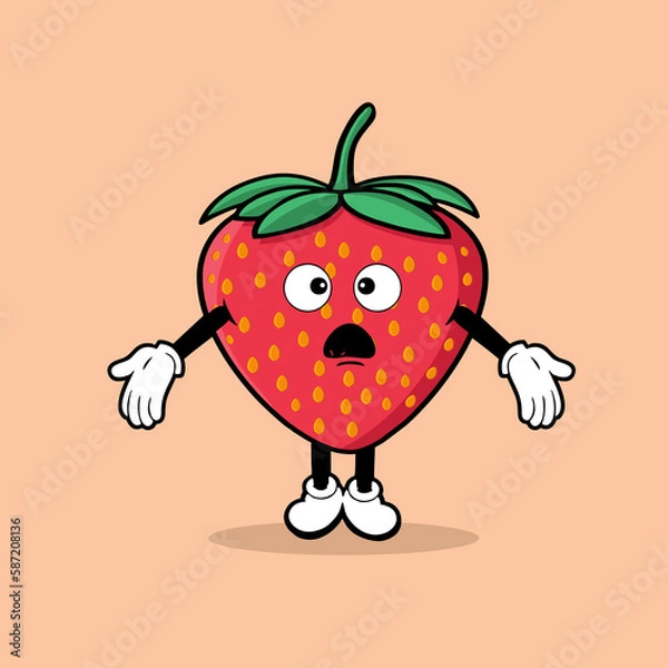 Obraz Cute strawberry fruit character with confuse expression vector