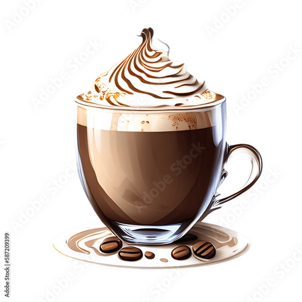 Fototapeta Cappuccino cup isolated on transparent background. Generative AI