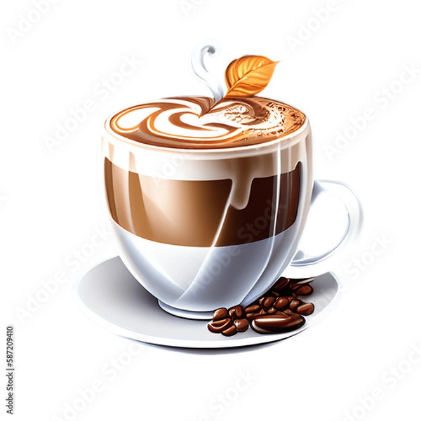 Fototapeta Cappuccino cup isolated on transparent background. Generative AI