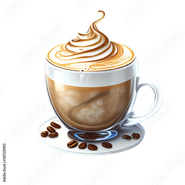 Fototapeta Cappuccino cup isolated on transparent background. Generative AI