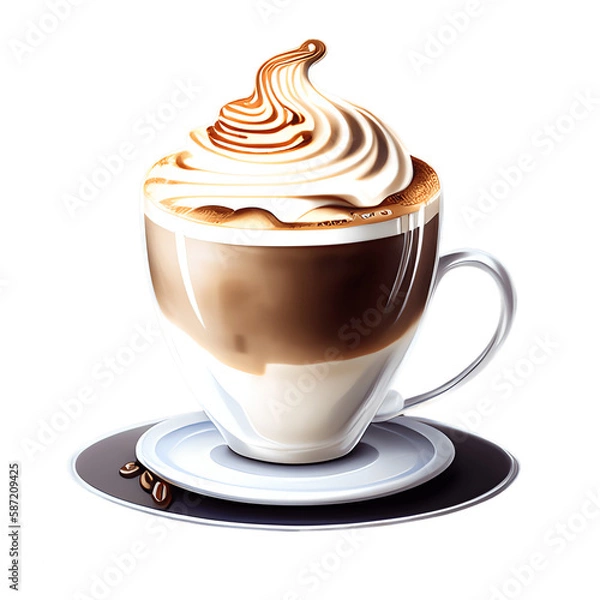 Fototapeta Cappuccino cup isolated on transparent background. Generative AI