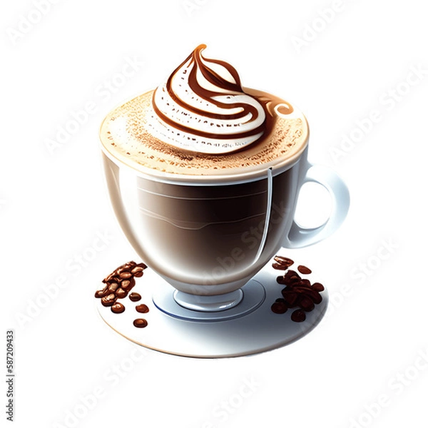Fototapeta Cappuccino cup isolated on transparent background. Generative AI