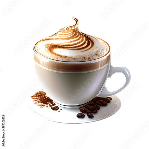 Fototapeta Cappuccino cup isolated on transparent background. Generative AI
