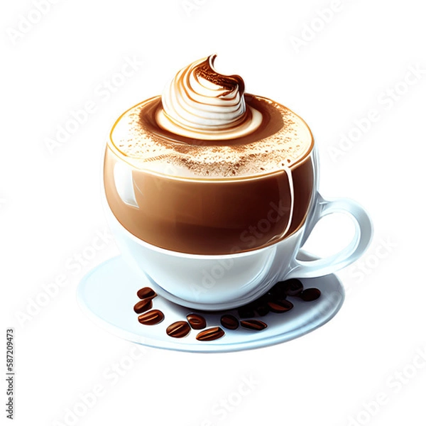 Fototapeta Cappuccino cup isolated on transparent background. Generative AI