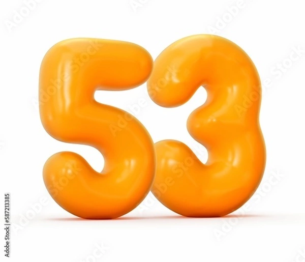 Fototapeta 3d rendering of a glossy orange jelly number 53 isolated on white background