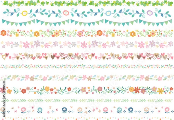 Obraz 花、緑、葉っぱ、植物ラインのセット　12種類