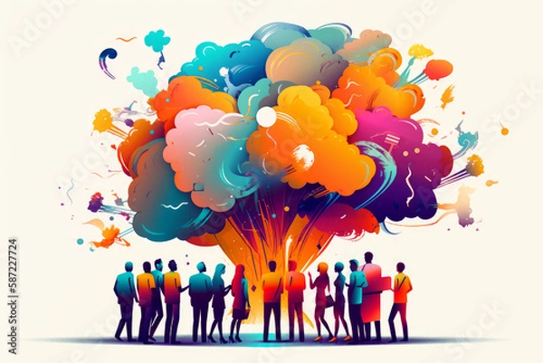 Fototapeta Diverse business team performing a brainstorming session, creative Idea generation, generative AI