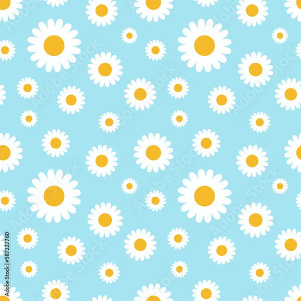 Obraz Daisy flower seamless on editable background illustration. Pretty floral pattern for print. Flat design vector. Spring flower seamless ddesigns.