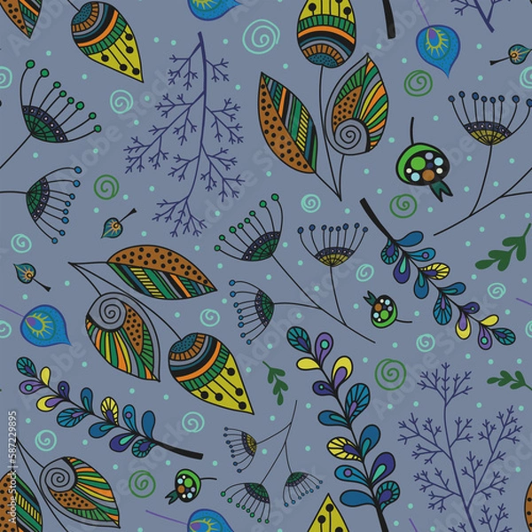 Fototapeta Vector seamless pattern with different plants.