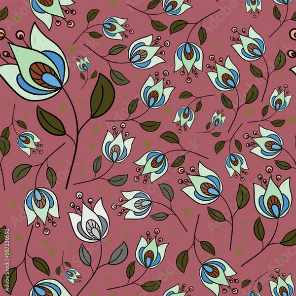 Obraz Seamless pattern with beautiful flowers. Vector file for designs.