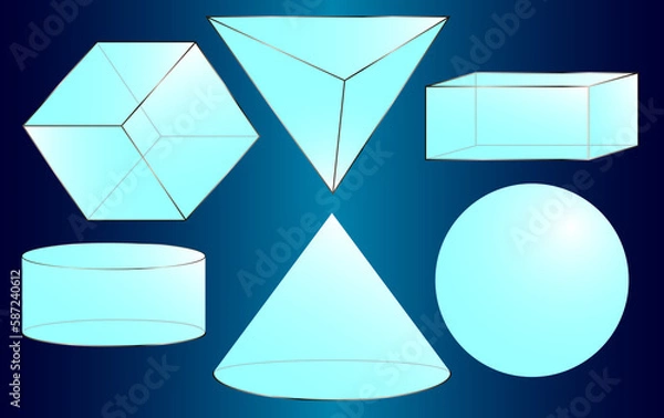 Fototapeta Three-dimensional geometric figures, school geometry.
Graphical educational presentation.