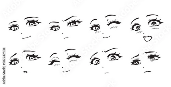 Fototapeta Anime school girl expressions