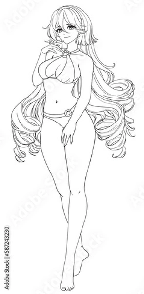 Fototapeta Anime full body manga visual novel npc sprite.