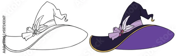 Fototapeta Halloween witch hat set, vector hand drawn