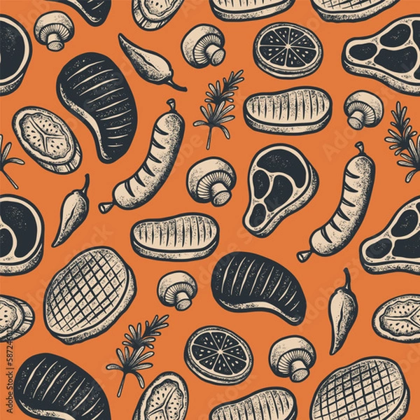 Obraz Hand Drawn Barbeque BBQ Beef Textured Illustrations