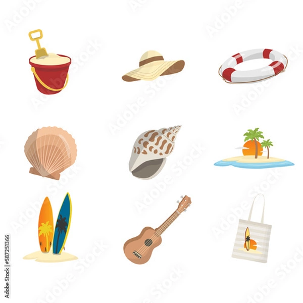 Fototapeta Set Icon Summer Element 
