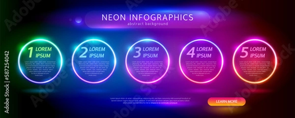 Fototapeta Neon Infographics Circle Frames Set