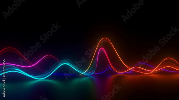 Obraz abstract background of colorful neon wavy lines glowing in the black background