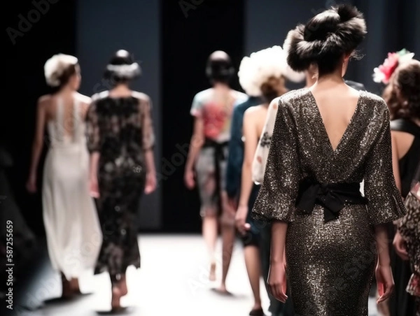 Obraz Fashion Show Models walk down a runway wearing a dress