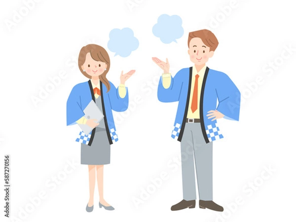 Fototapeta 笑顔で案内する法被姿の男女の販売員