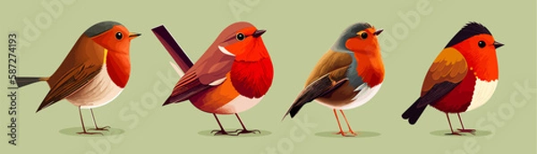 Fototapeta Robin birds collection - vector illustration
