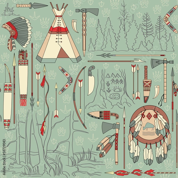 Obraz seamless Native American pattern with forest landscapes