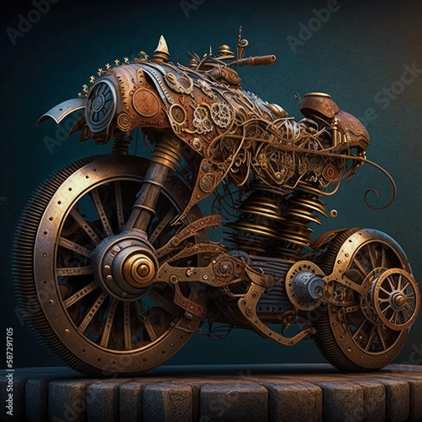 Fototapeta The Mechanical Menagerie: Steampunk Animals and Instruments AI Generated
