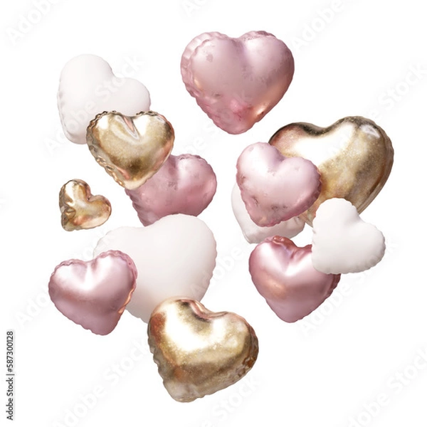 Obraz ピンクとゴールドのハートバルーン, 背景透過, ウェディング かわいい デコレーション 素材