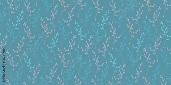 Fototapeta simple floral leaves pattern seamless vector background with summer and autumn vibes blue green