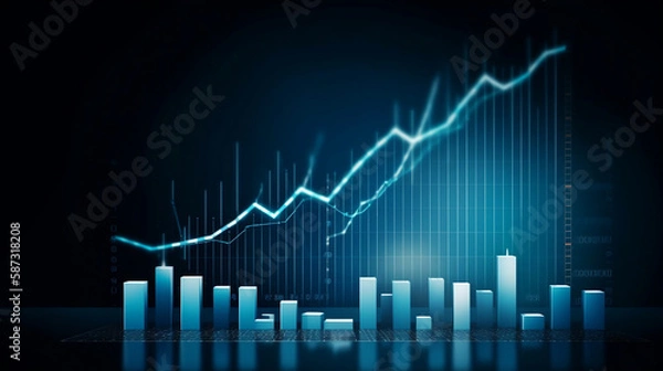 Fototapeta Blue money business graph finance chart diagram on econ. Generative AI.