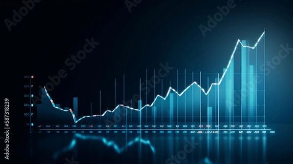 Fototapeta Blue money business graph finance chart diagram on econ. Generative AI.