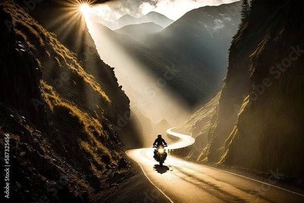 Obraz Motorcycle on a desert road. Generative Ai