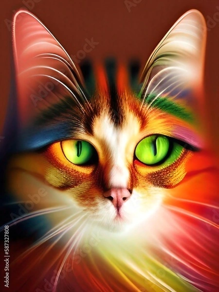 Fototapeta Close-up of an orange kitten with black stripes and green eyes. Generative, AI, Generative AI illustration.