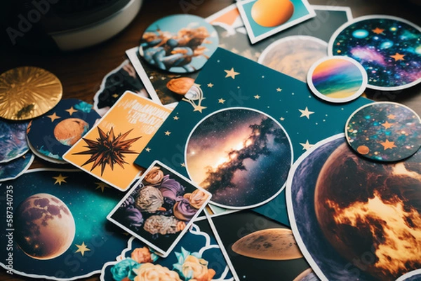 Obraz stickers of space and galaxy theme. digital art illustration. generative AI