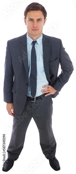 Fototapeta Stern businessman standing with hand on hip