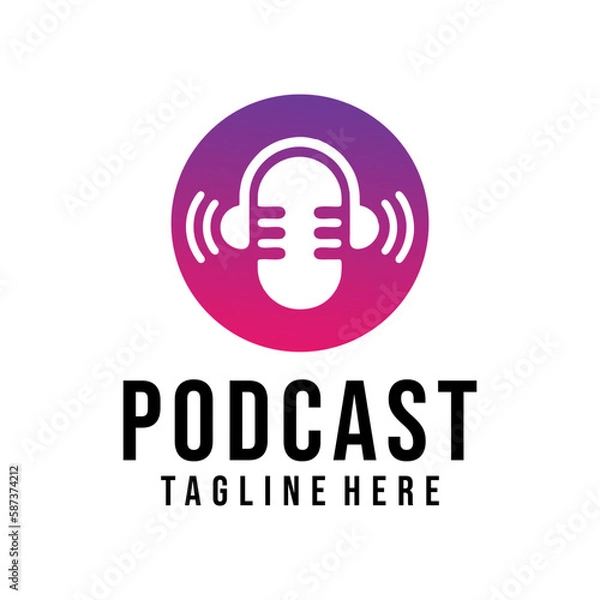 Fototapeta Podcast or Radio Logo design using Microphone and Headphone icon