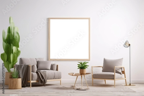 Fototapeta living room background with mock up poster frame. Generative Ai	