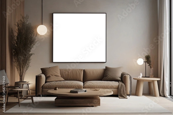 Fototapeta living room background with mock up poster frame. Generative Ai	