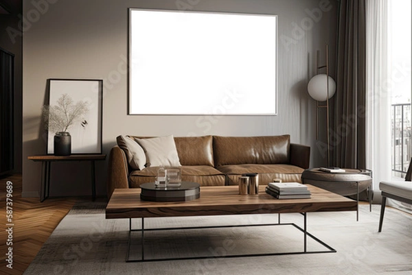Fototapeta living room background with mock up poster frame. Generative Ai	