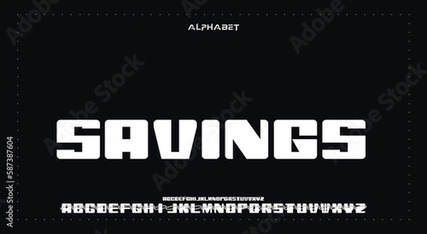 Fototapeta SAVINGS Abstract Fashion Best font alphabet. Minimal modern urban fonts for logo, brand, fashion, Heading etc. Typography typeface uppercase lowercase and number. vector illustration full Premium look