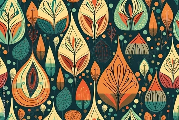 Fototapeta vibrant leaf and dot pattern. Generative AI