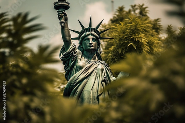 Fototapeta statue of liberty in a marijuana plantation Generative AI	