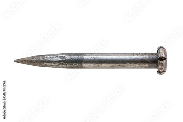 Fototapeta Old rough huge iron spike. Isolated png with transparency