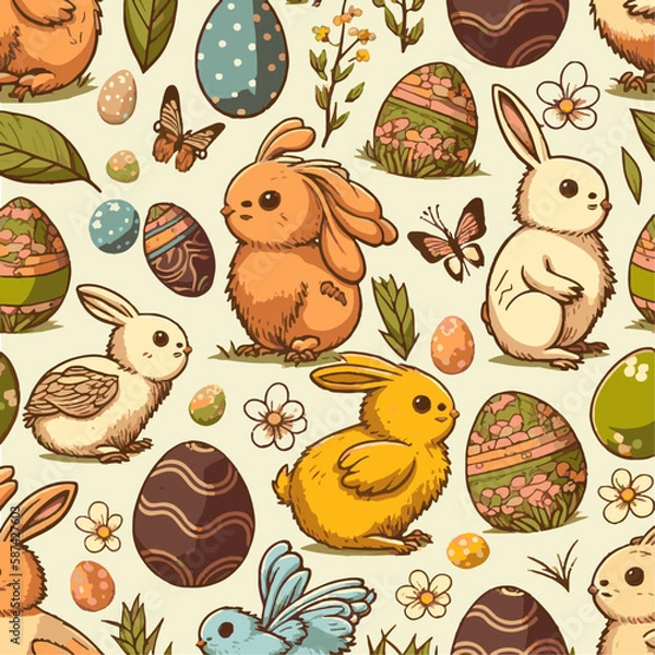 Obraz seamless easter pattern with eggs, easter bunny vector